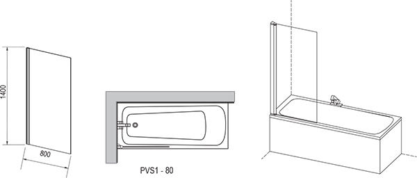 Шторка для ванны Ravak PVS1-80 сатин+транспарент